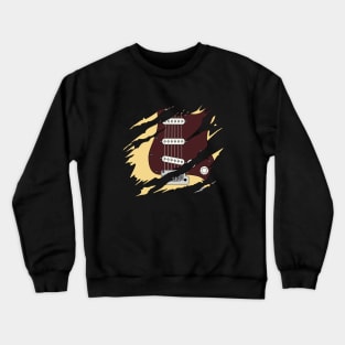 Ripped Electric Guitar S-Style Buttercream Color Crewneck Sweatshirt